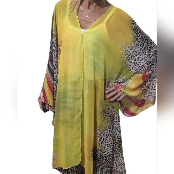 Lana Gerimovich Mixed Print Sheer Cover Up Rob Kimono OS - Picture 5 of 15